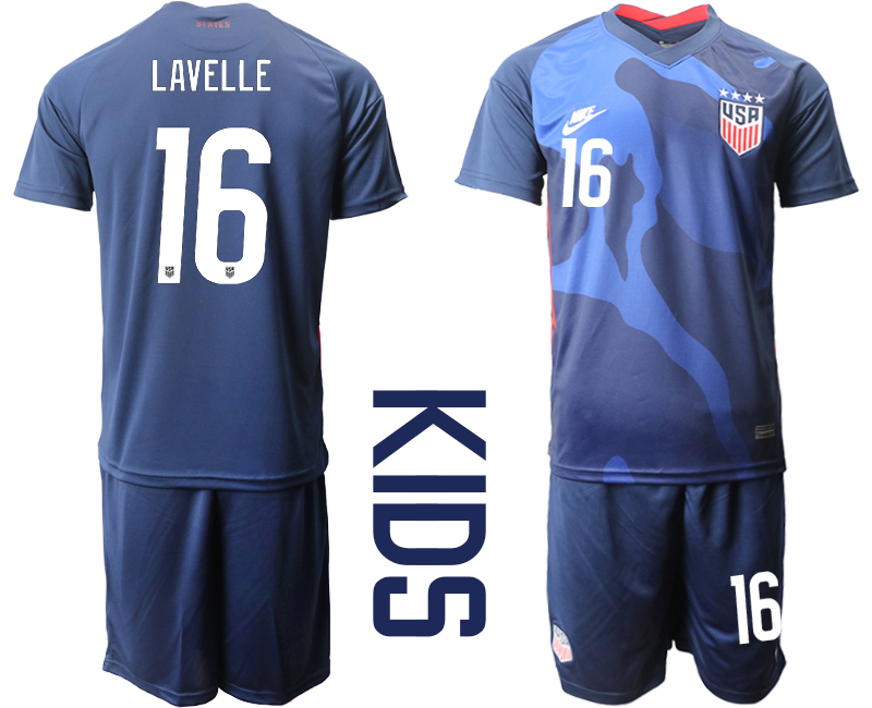 Youth 2020-2021 Season National team United States away blue #16 Soccer Jersey->customized soccer jersey->Custom Jersey